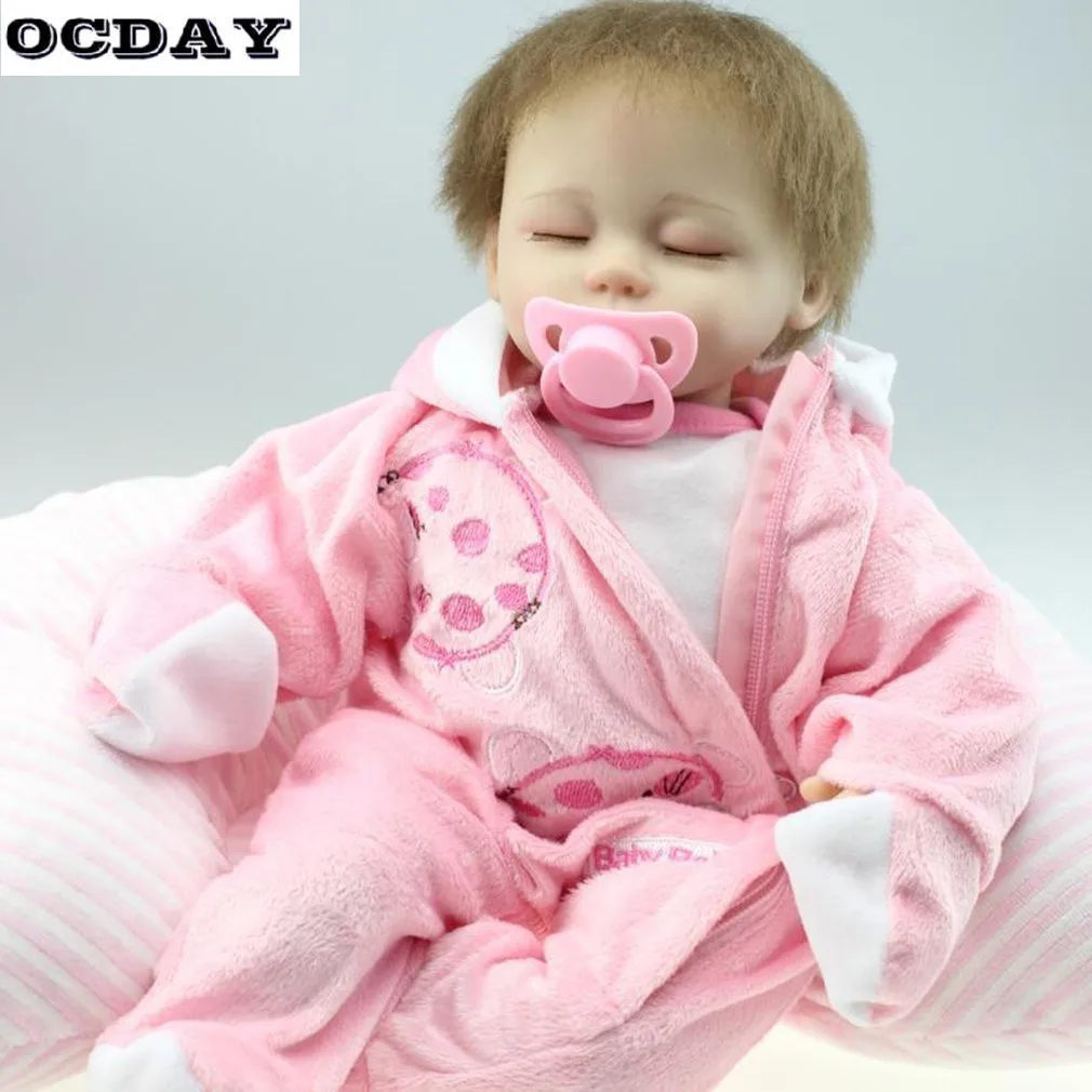 

OCDAY 16 Inch Baby Doll Soft Silicone Girl Doll Clothes Imitation Baby kids Playmate Gift For Girls Maternity Matron Training