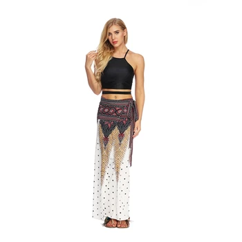 

EU Size Ethnic Style Thailand Print Womens Skirts Travel Light Casual Sexy High Waist 3D Pleated Long Loose One Piece Skirts
