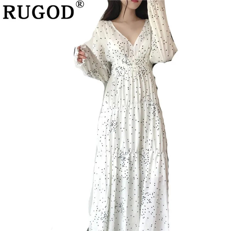 RUGOD Casual Fashion Straight Women Dress Dot V-Neck Maxi Dress 2019 Spring Prairie Chic Long Dress dresses woman party night RUGOD Casual Fashion Straight Women Dress Dot V-Neck Maxi Dress 2019 Spring Prairie Chic Long Dress dresses woman party night