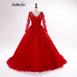 Винтаж Красный V-образным Вырезом С Длинными рукавами спинки vestidos de novia 2016 свадебные платья плюс размер свадебные платья цены в евро