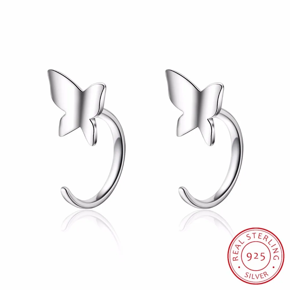 

S925 Sterling Silver Earring Fashion Personality Butterfly Hook Half Circle Earring Ear Bone Nails Wild Female Silver Jewelry