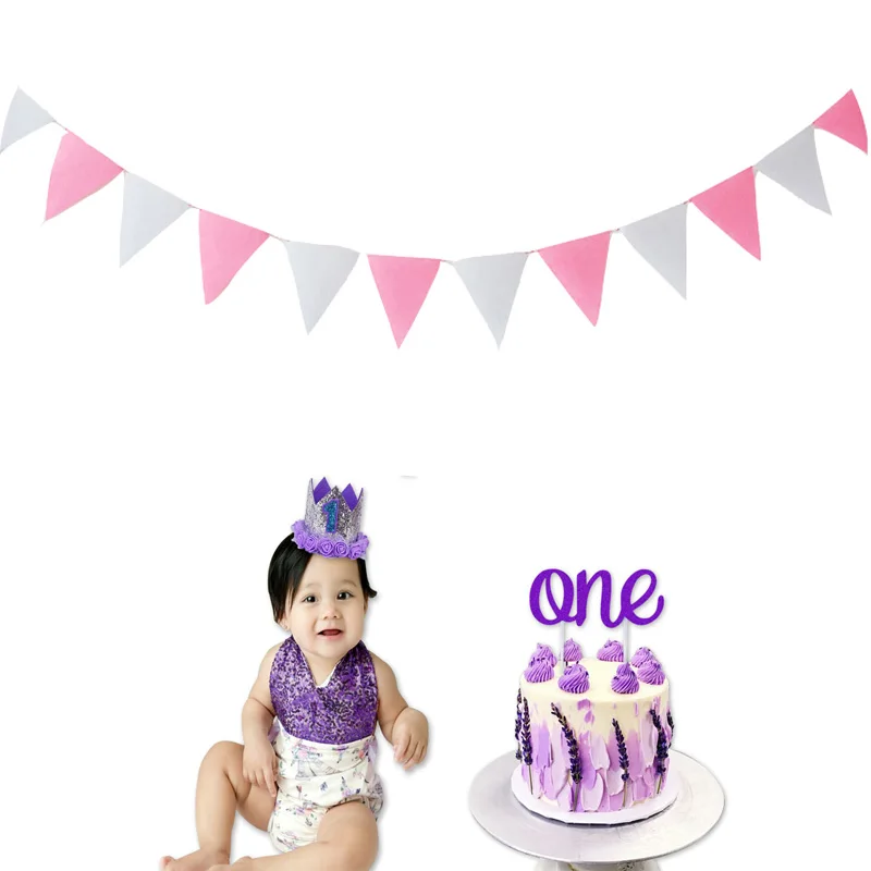 

8M 24flags Pink and White Fabric Bunting Personality Wedding Birthday Party Decoration Baby Shower Customize Garden Room Garland