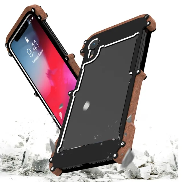Shockproof Armor Wood Grain aluminum alloy bumper frame Protective Case Cover for iPhone XS XR