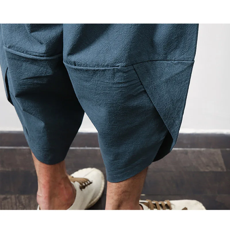 Лен китайские свободные бег Штаны луч хлопковые и льняные Мужские штаны широким насыщенный штаны-шаровары свободные летние большой раздел