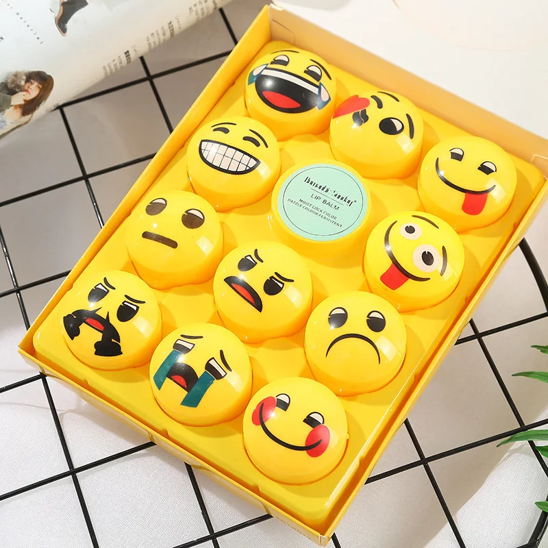 

11Pcs=1Box Cute Cartoon Mood Lipstick Colorless Fruity Lip Balm Moisturizing Hydrating Lip Skin Care
