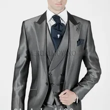 Дизайн одна кнопка Серый Жених Смокинги друзей жениха Мужские свадебные костюмы выпускного вечера на заказ(куртка+ брюки+ жилет+ галстук) K: 31