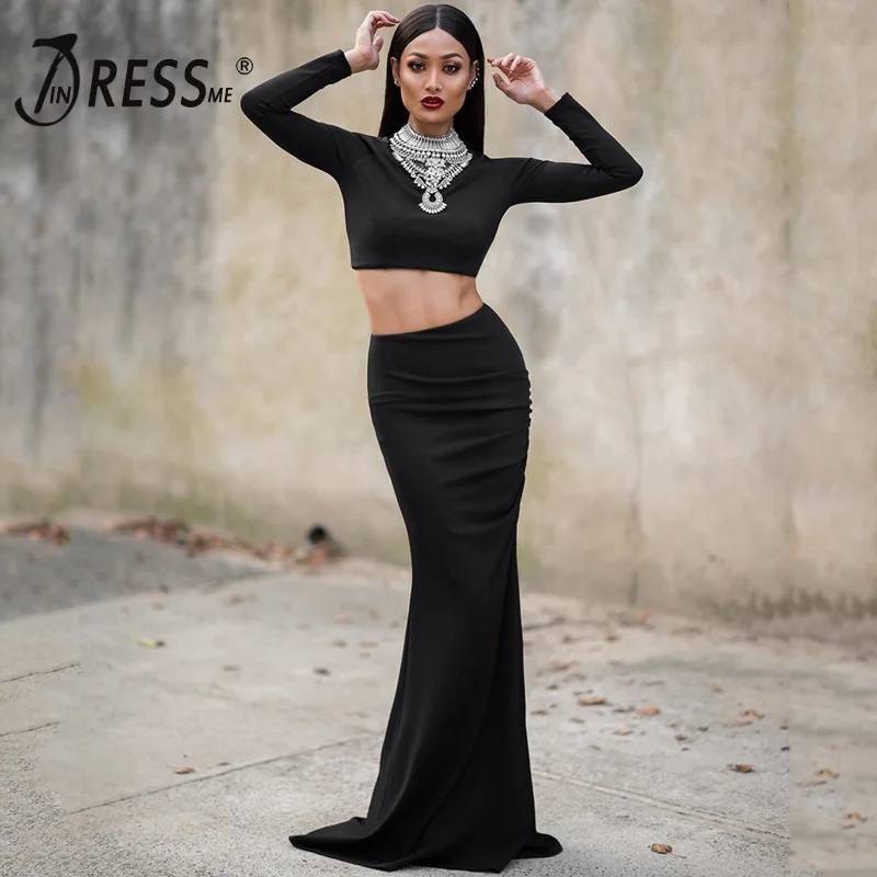 INDRESSME 2017 Новый полный сексуальный Tutleneck длиной до пола модный однотонный Женский
