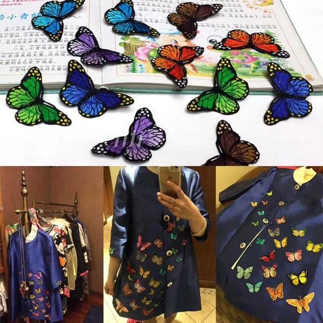 Multicolor Butterfly Iron On Embroidered Patches On Kids Clothes DIY Patch  Applique Stickers On Jeans Badges Hook Loop Patches