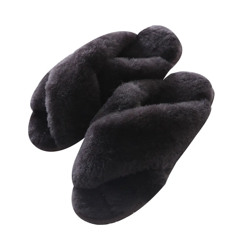 Real Wool 2022 Natural Sheepskin Home Slipper Winter Women Indoor Slippers Fur Slippers Wool Flip Flops Slipper Lady Home Shoes 