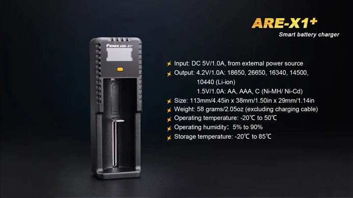 Fenix ARE-X1+ умный ЖК-дисплей Li-Ion USB интеллектуальное зарядное устройство для 18650 26650 AA AAA