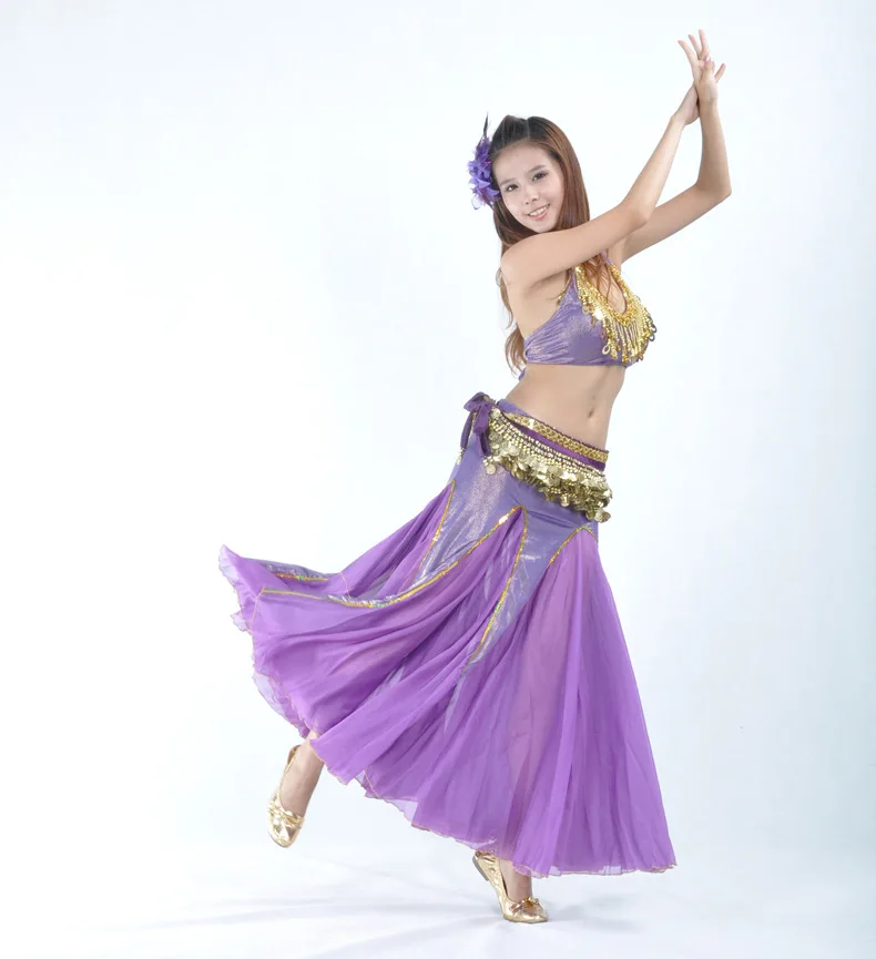 DJGRSTER, новинка, 3 шт., костюм для танца живота, костюм Болливуда, индийское платье, платье для танца живота, женский костюм для танца живота, наборы, Племенной Стиль - Цвет: Purple