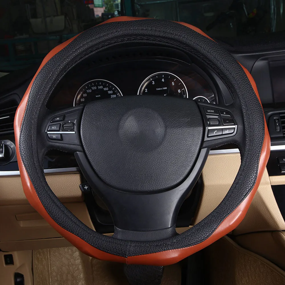 

GLCC Braid On The Steering Wheel Genuine Leather Steering Wheel Cover 38cm Universal Interior Decoration