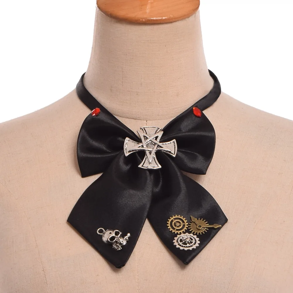 Unisex Vintage Steampunk Gothic Schwarz Fliege Schädel Getriebe Dekoration