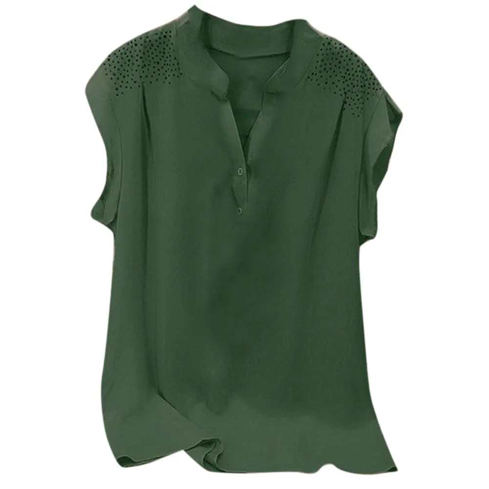 Летние топы размера плюс 5XL для женщин, топы и блузки, уличная одежда, одноцветные рубашки с v-образным вырезом, туника, Женский Топ, женская одежда - Color: Army green