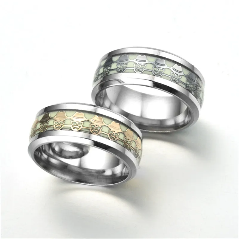 Modyle Green Glow in the Dark Stainless Steel Skeleton Wedding Band Luminous Ring for Woman Man