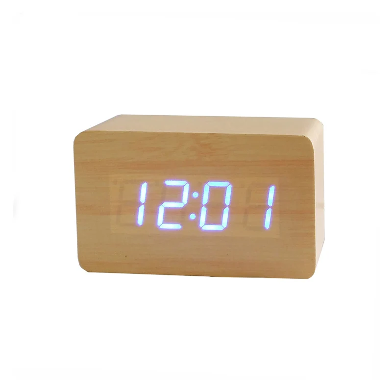 Mrosaa деревянный светодиодный цифровой будильник температурный Повтор настольный современный дизайн управление звуками ночной Светильник будильник - Цвет: Wooden-Blue