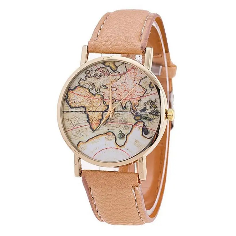 

Watch 2018 relogio masculino Women's World Map Leather Strap Analog Quart Watch Hour Dial Watch Reloj Horas women watches