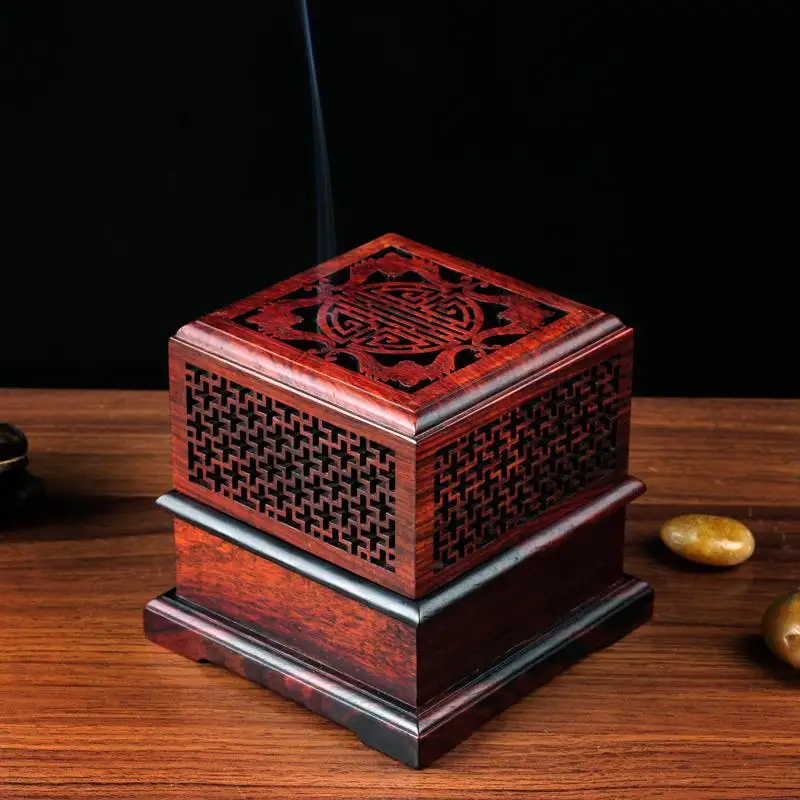 

Red rosewood openwork incense coil furnace bars carved wooden incense box featured rosewood aromatherapy incense burner