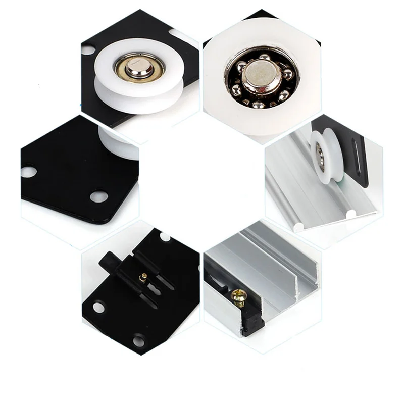 1 Set of Wardrobe Sliding Door Pulley Metal + Nylon Cabinet Sliding Door Fittings Track Roller Furniture Hardware Accessories