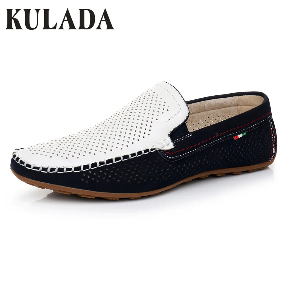 

KULADA Men Loafers Shoes Breathable Summer Sandals Lightweight Leather Walking Shoes Men Fashion Shoes 22-6G
