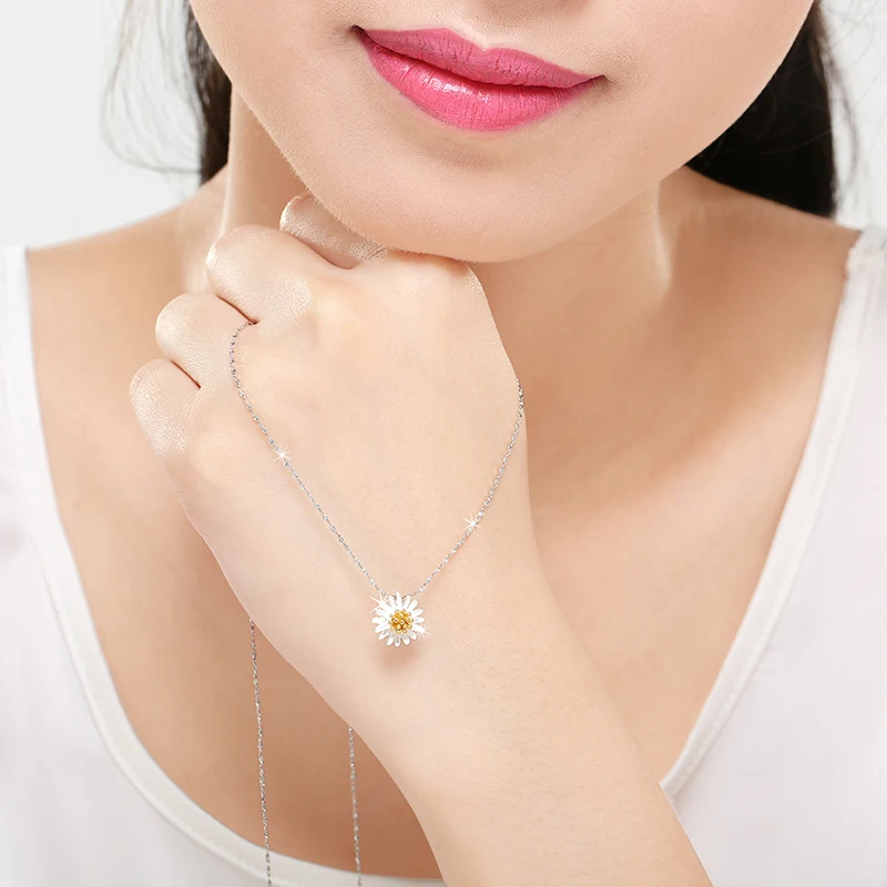 925 Sterling Silver Daisy Flower Pendant Promise Necklace Women's Romantic Fine Jewelry for Wedding Engagement Birthday Gift - Image 5