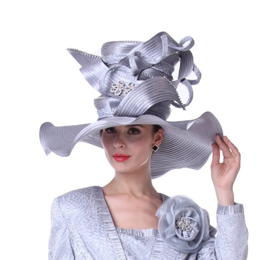 Vintage Women Derby Church Hats Wedding Mother Of Bride Hats Silver