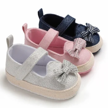 

Newborn Baby Girl Shoes Bow Sneakers Toddler Cotton Bow Shoes Infant Little Girls Princess Sequin Stars Leather Shoes 0-18M #05