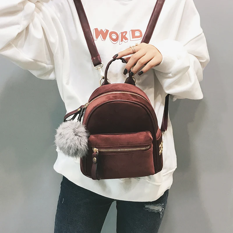 Janespri 2018 New Mini Velour Backpack Female Cute Backpacks High Quality Backpack for Girls Women Pure color bag Korea Mochila (28)