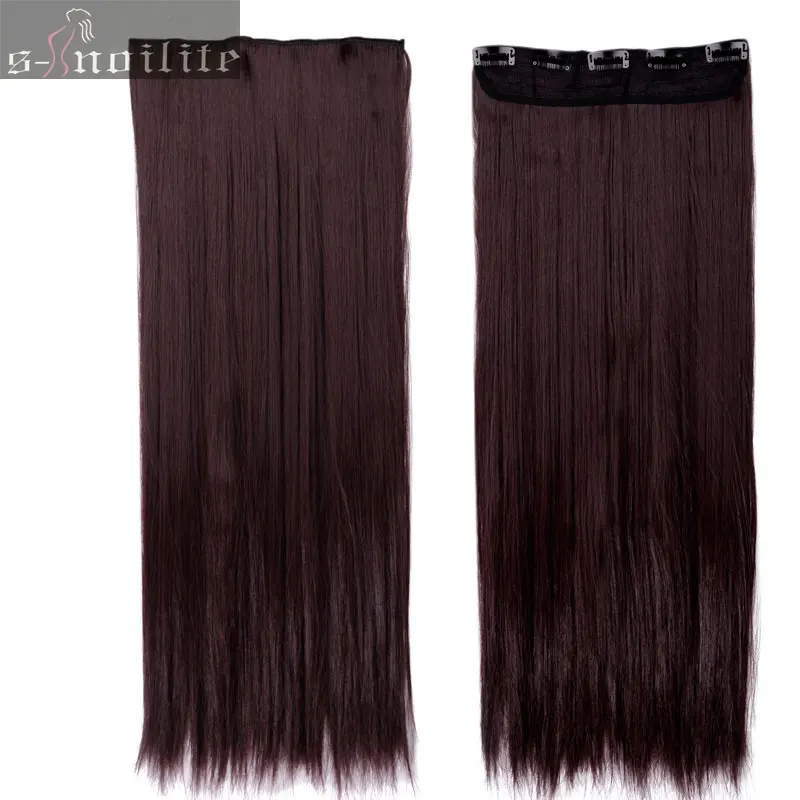 wine red Snoilite осень до талии длинные прямые клип в один кусок волосы для наращивания один кусок настоящие натуральные волосы синтетический зажим для наращивания волос - Цвет: wine red