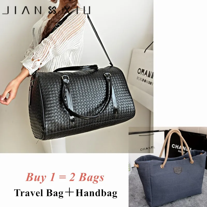

Two Bags Fashion Leather PU Luxury Men Women Travel Bag Suitcase Designer High Quality Airport Handbags Trip Bags Knit Weave Bag