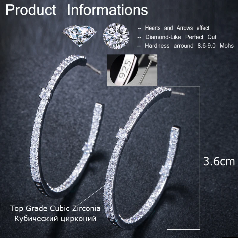 CWWZircons Fashion Ladies Loop Earring Round Circle Micro Pave Cubic Zirconia Crystal Large Silver Hoop Earrings Jewelry CZ428 - Image 5