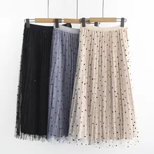 Ubetoku Зима Весна Женская бархатная юбка для девушек в горошек сетчатая плиссированная юбка размера плюс модная женская одежда