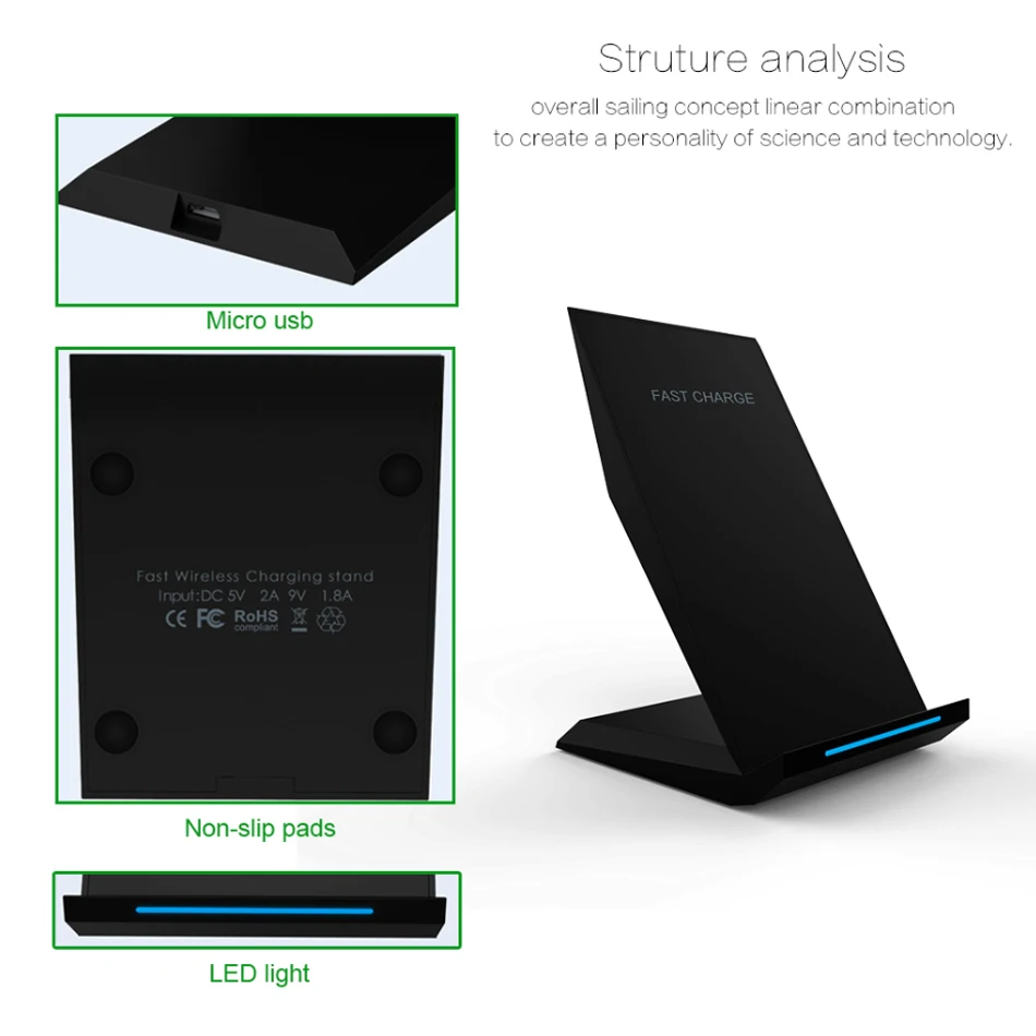 !ACCEZZ Fast Qi Wireless Charge Stand Holder For iPhone X 8 Plus 10W For Samsung Galaxy 5W Desktop Charging For Sony Z3V Charger (5)