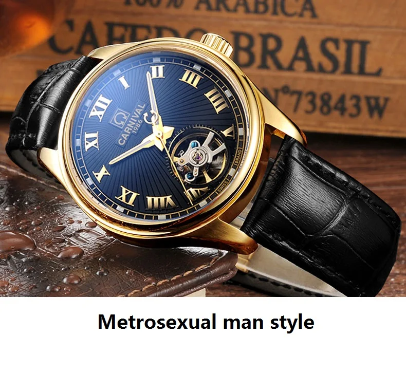 Роскошные HD светящиеся часы для мужчин карнавал Лидирующий бренд Tourbillon автоматические часы сапфир водостойкие модные повседневное механические часы