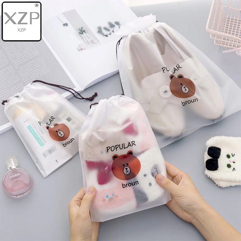 XZP Broun Bear Transparent Cosmetic Bag Travel Makeup Case Women String Make Up Bath Organizer Storage Pouch Toiletry Wash Kit