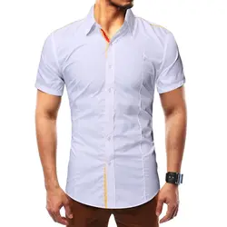 Мужская рубашка, модная Хлопковая мужская рубашка с коротким рукавом для мужчин, рубашки с отложным воротником