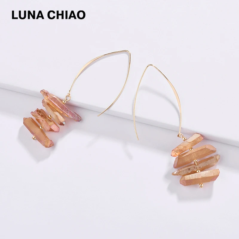 LUNA CHIAO, модные ювелирные изделия, дизайн, большой крючок, наборные, натуральный кварцевый камень, висячие серьги для женщин