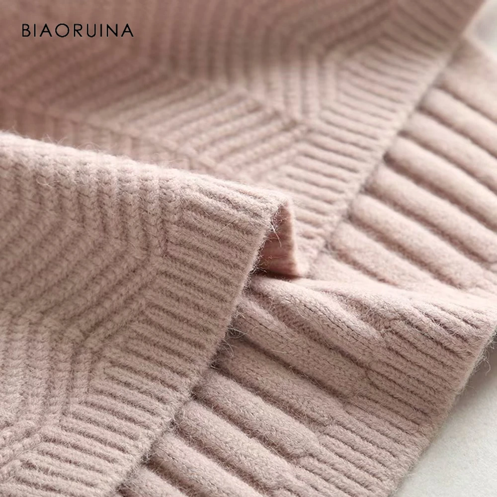 BIAORUINA женский корейский стиль элегантный вязаный свитер с разрезом сбоку Женский Повседневный пуловер с вырезом в виде буквы V женские шикарные свитера