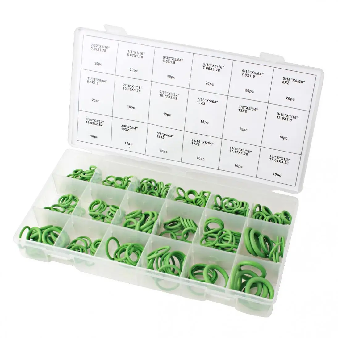 

High Temperature 270PC Rubber O-ring Green Gasket Assortment Kit Seals Automotive Air Conditioning Refrigerant New Arrival