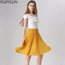 Oufisun Женская плиссированная шифоновая юбка винтажная имперская юбка-пачка женские миди юбки повседневные летние простые Стильные женские юбки
