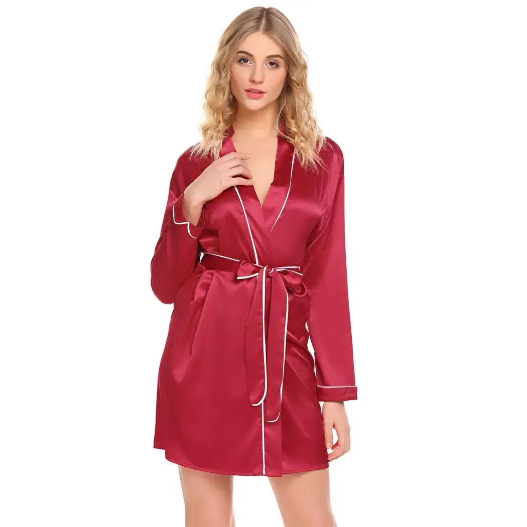 Ekouaer Women Sleepwear Satin Robe Long Sleeve Sexy Wedding Kimono