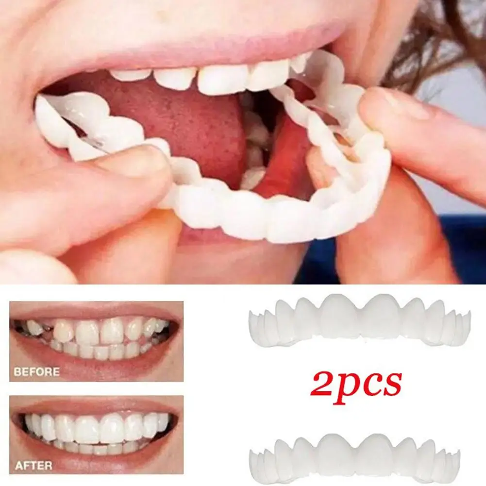 

Hot 2Pcs/Set Comfort Fit Flex White Fake Teeth Top Veneer Denture for Men Women