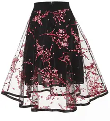 2018 Летний Стиль длинная юбка Для женщин Высокая талия цветочный фатиновая юбка Винтаж элегантные юбки Для женщин s Сетка юбка миди один
