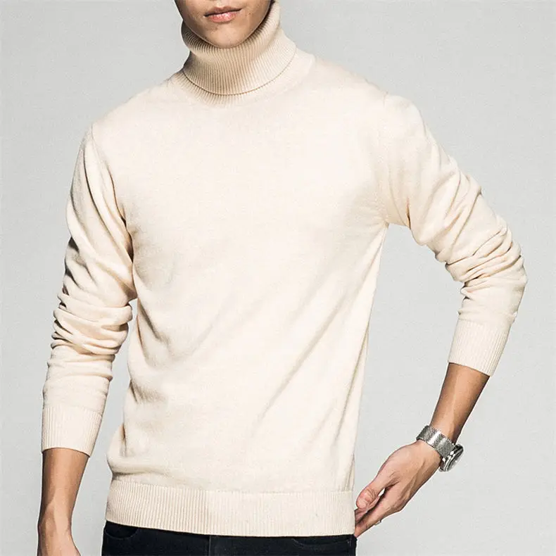Turtleneck Men Sweaters Pullovers Cotton High Neck knitted Sweater Jumpers Autumn Winter Knitwear Male Red Balck Red Navy White-10