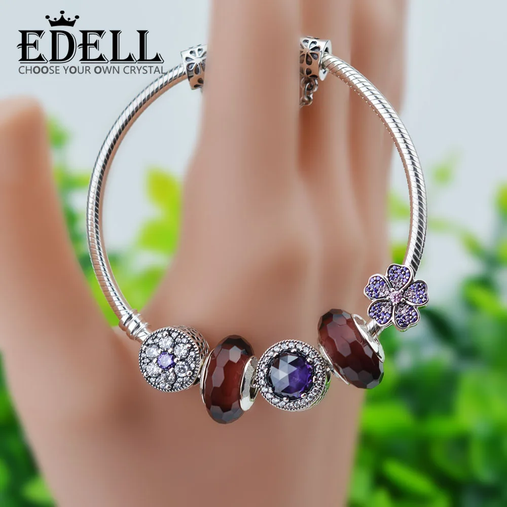 

EDELL Adjustable 100% 925 Sterling Silver Bangles &Charm Bracelet For Women With Charm Beads Luxury Original Jewelry Gift
