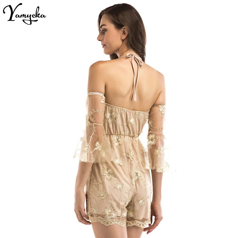 2018 Sexy Off The Shoulder Women Jumpsuit Romper Short Playsuits Lace Up Backless Summer Beach Club Party Bodysuit Overalls