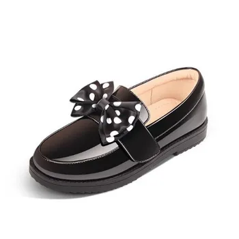 

New Children Girls Leather Shoes Black Soft bottom Flat Princess Student Loafers Breathable Toddler Shoes Kids Baby 02B