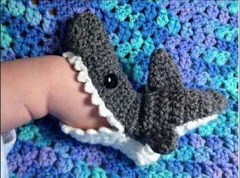 

crochet shark socks botties for baby gift crocheted