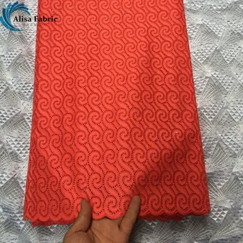 

Red Colour Swiss Voile Lace In Switzerland 100% Cotton African Satin Laces Fabric Embroidery With Stones 5 Yards/pcs For Dresses