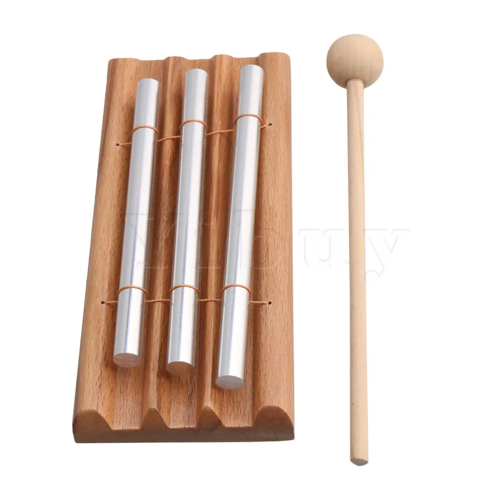 Yibuy 3 Tone Wooden Wooden Chime Instrument Energy Chime with Mallet and 3 TubeParts